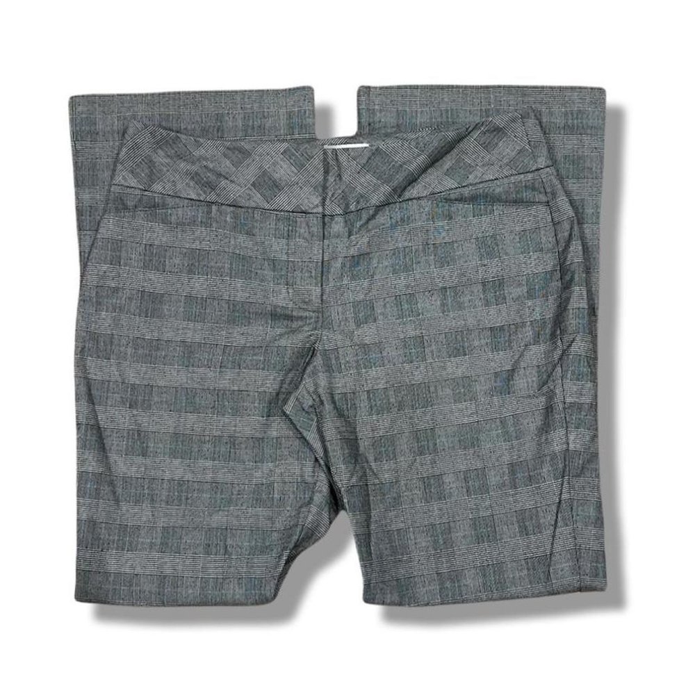 Low Waisted Blue, Black, and White patterned flare pants